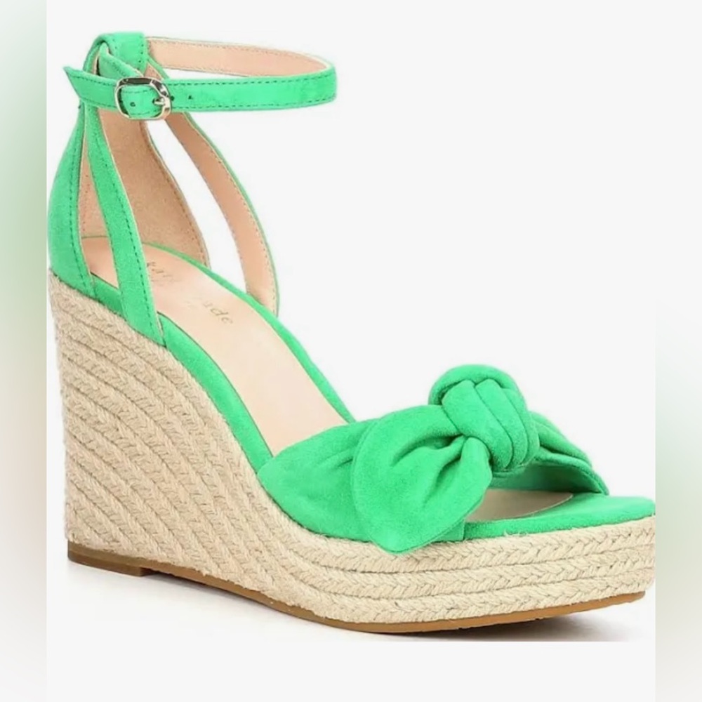 kate spade tianna green knot detail wedge sandals, women’s 8.5